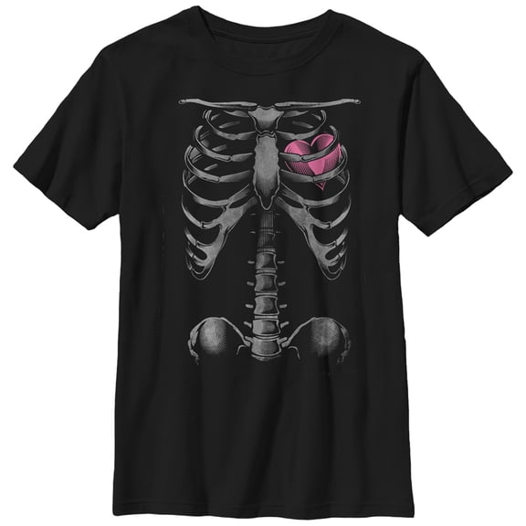 Boy's Lost Gods Halloween Skeleton Rib Cage Heart  Graphic Tee Black Small