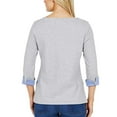 thumbnail image 2 of Nautica Women’s 3/4 Cuffed Sleeve Chambray Casual Blouse Pullover Shirt Tops, Heather Grey, Large, 2 of 3