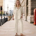 thumbnail image 5 of Mercatoo Cotton Linen Sets for Girls 2 Piece Button Blouse 𝐃ressy Tops and Wide Leg Pants Summer Shirts Teens Casual Beach Clothes, 5 of 9