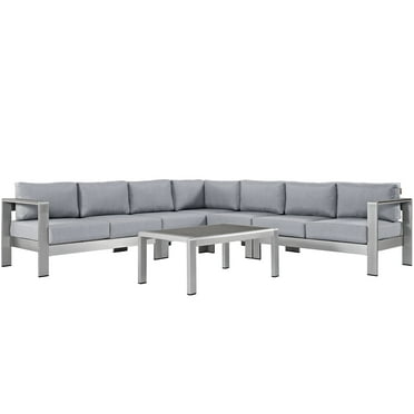 Modern Contemporary Urban Design Outdoor Patio Balcony Six PCS Sectional Sofa Set, Grey Gray, Aluminum