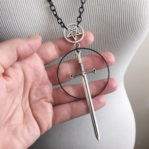 Witch's Rites Necklace Pentagram Pendant The Sacred Sword Gothic Jewelry Fashion-forward Black Chain Women Gift Long