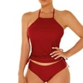 thumbnail image 6 of Wycnly Swimsuits for Women Two Piece Swimsuits for Women Womens Bathing Suit Bikini Set Strap Halter Tankini Sets with Drawstring Summer Beach Solid Swimwear with Trunks, 6 of 7
