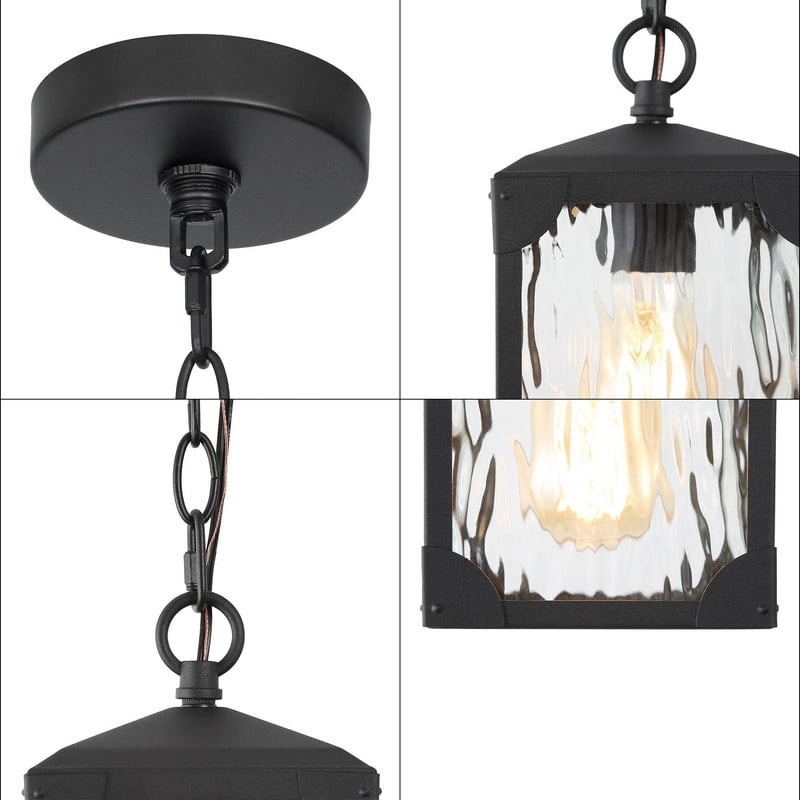 LNC Black Modern Outdoor Pendant with Water Glass Cylinder Shade, Medium LED Light