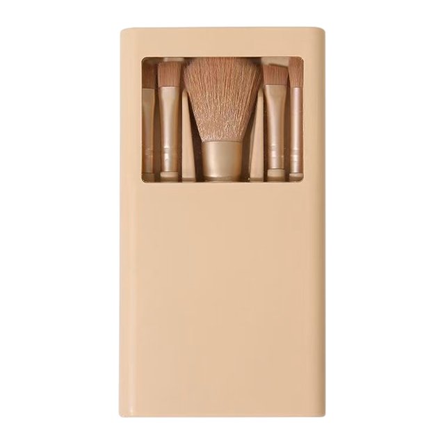 Juego de 5 brochas de maquillaje para mujer con espejo, estuche de almacenamiento, brochas sintéticas profesionales para sombras de ojos, rubor, bases, corrector y difuminado.