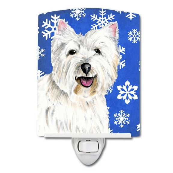 Caroline's Treasures SC9370CNL Westie Winter Snowflakes Holiday Ceramic Night Light, 6x4x3", multicolor