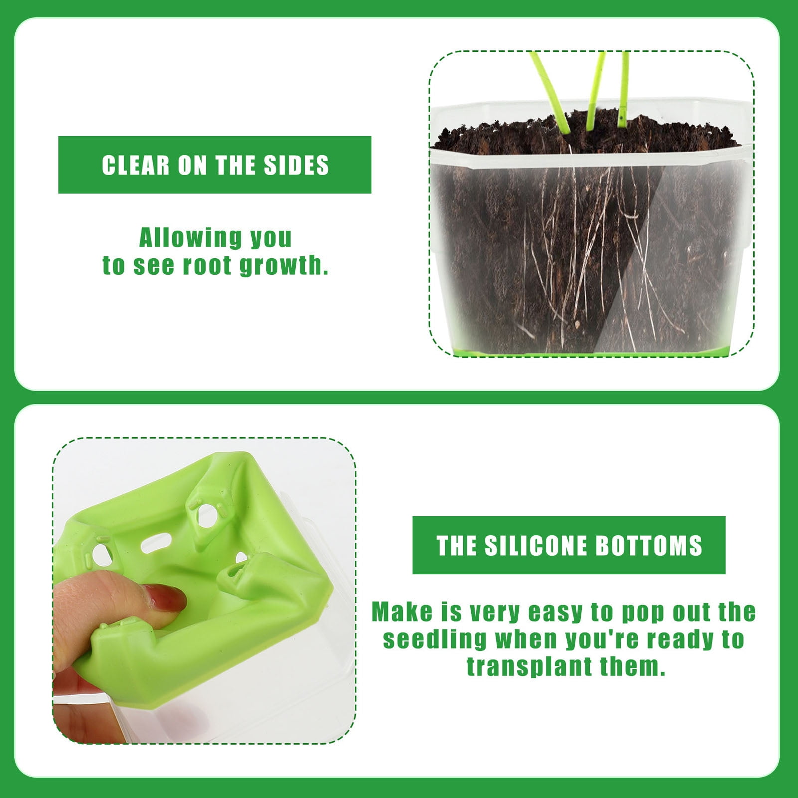 Riousery 20 Pcs Square Silicone Nursery Pot Planters Variety Pack Reusable Seed Starting Pots with Drainage Holes for Indoor Outdoor Plants Gardening Green 3.94 inches / 10 cm
