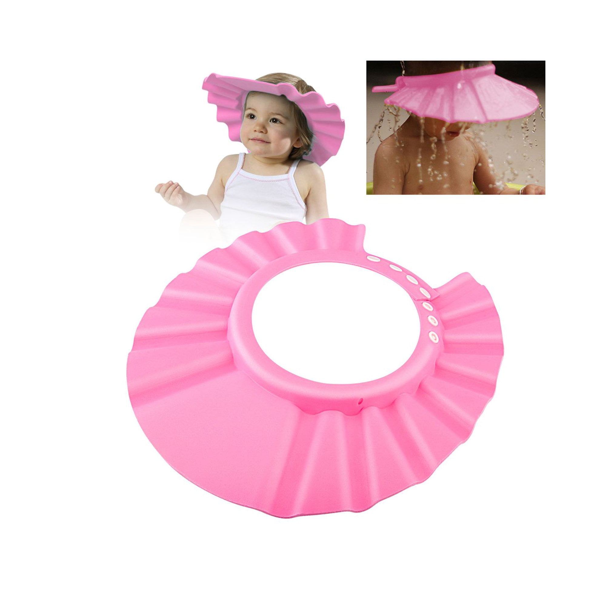 Baby Soft Bath Shower Cap Protection Bath Cap Soft Adjustable Pink
