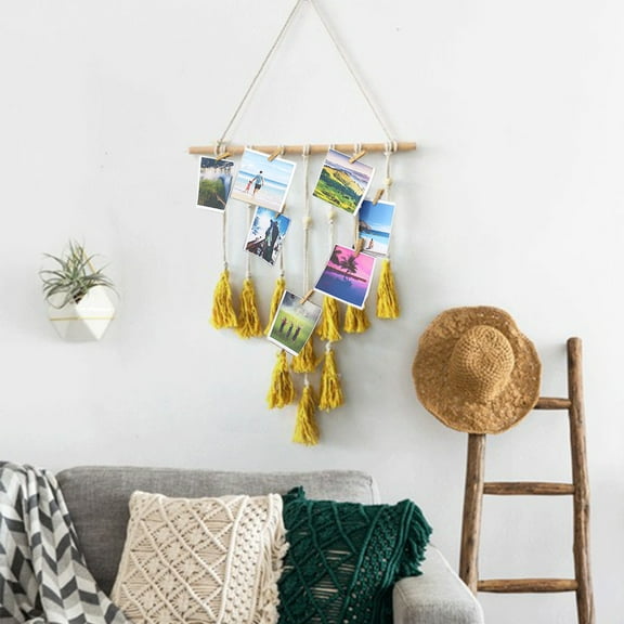 Home Decor QTOCIO Boho Outdoor Decor Yellow Tapestry Wall Decor Weave Tassel Pendant Fashion Decor Wall Catcher Decor