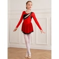 thumbnail image 5 of IEFIEL Kids Girls Lyrical Dance Dress Sparkly Rhinestones Long Sleeve Rhythmic Gymnastics Leotard Figure Skating Dress Red 14, 5 of 7