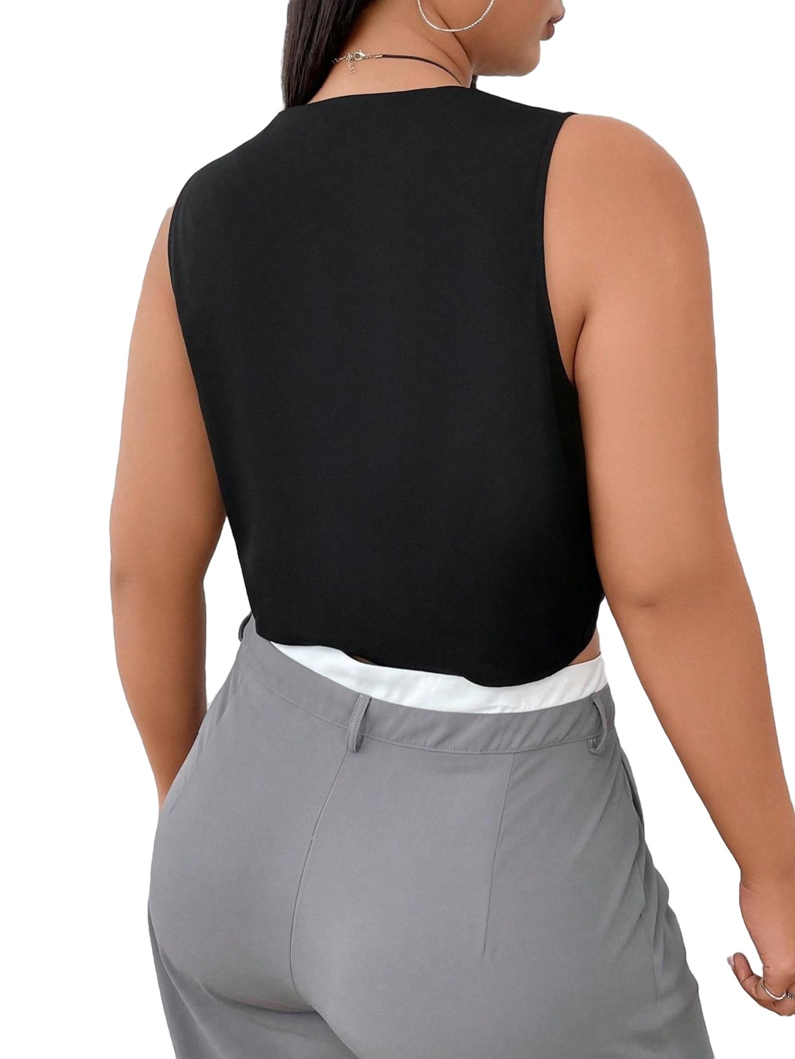 Casual Plain V neck Vest Black Plus Size Blazers (Women's) - Walmart.com