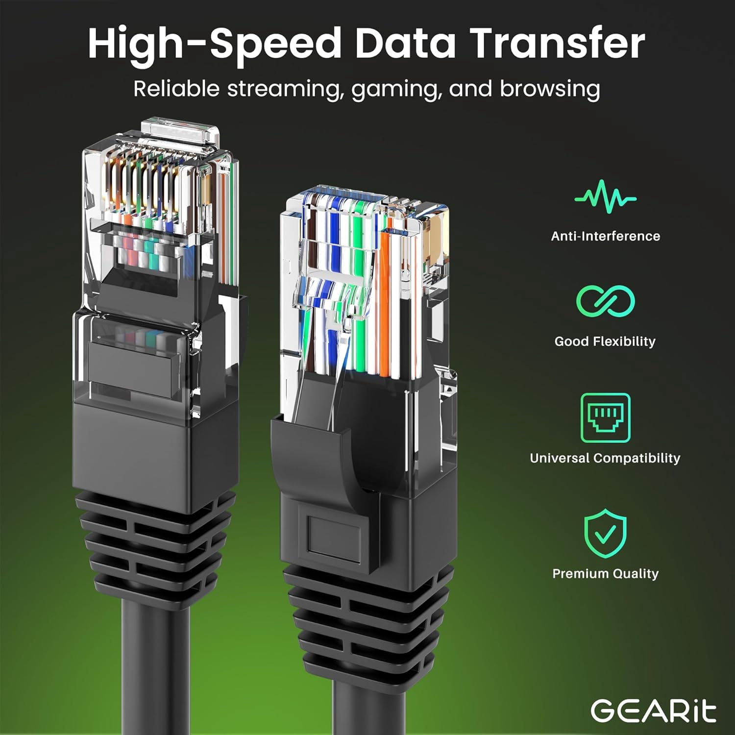 GEARit Cat 6 Ethernet Cable 50 Ft 24 AWG CCA Lan Cable, High Speed Network Internet Cord