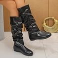 thumbnail image 3 of Rokment Wide Mid Calf Slouchy Boots for Women Fashion Ruched Soft Leather Round Toe Low Heels Mid-Calf Tall Dress Boots Fall Winter, 3 of 7