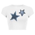 thumbnail image 4 of TSADFHJI Hauts d'Entraînement pour Femmes en Maille Mode Décontractée Imprimé Col Rond Manches Courtes Ajusté T-Shirts TG Blanc, 4 of 4