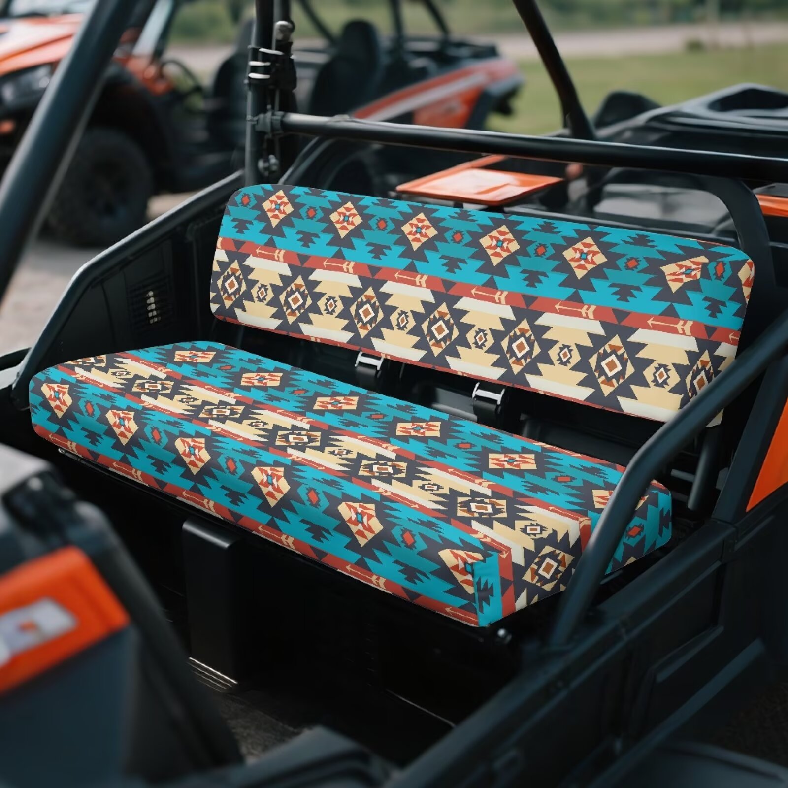 Uorisanigo UTV Seat Cover Compatible with Kawasaki Mule 4010 4x4 FE 2025 2023 2022 2021, Easy to Install UTV Accessories for All Seasons, Anti-Slip Blue Aztec Tribal Ethnic Seat Cover Cushion