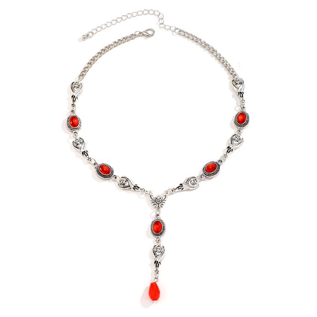 Collar gótico con forma de Y y gota de sangre, colgante de lágrima de cristal negro y rojo, joyería de Halloween para cosplay para mujer