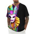 thumbnail image 2 of Jinhomg Mens Holiday Party T-Shirt Novelty Funny Mardi Gras Masks Graphic Tees Big and Tall Comfy 3/4 Sleeve Carnival Themed Tops 2025 Gifts Deals of The Day Black XXXXL, 2 of 5