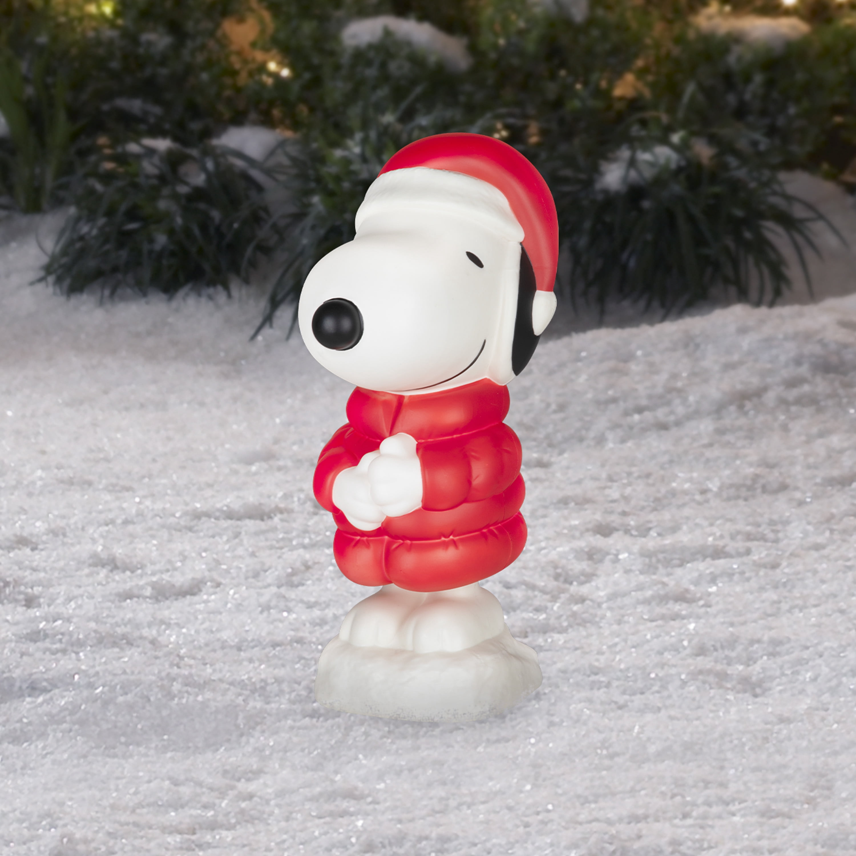 Snoopy Santa in Red Puffer Coat Peanuts, 22-Inch LED Blow Mold Christmas Decoration,Outdoor Holiday Décor