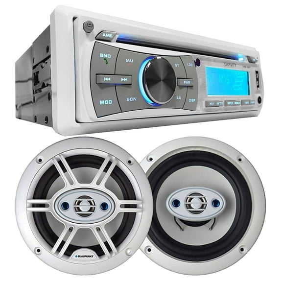 Gravity Marine Boat CD/AM/FM Receiver 2x Blaupunkt GTM652W 6.5" Speakers Bundle