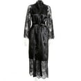 thumbnail image 3 of Women Sexy Lace Long Robe Sleepwear Nightwear Bathrobe Nightdress, Black, M, 3 of 11