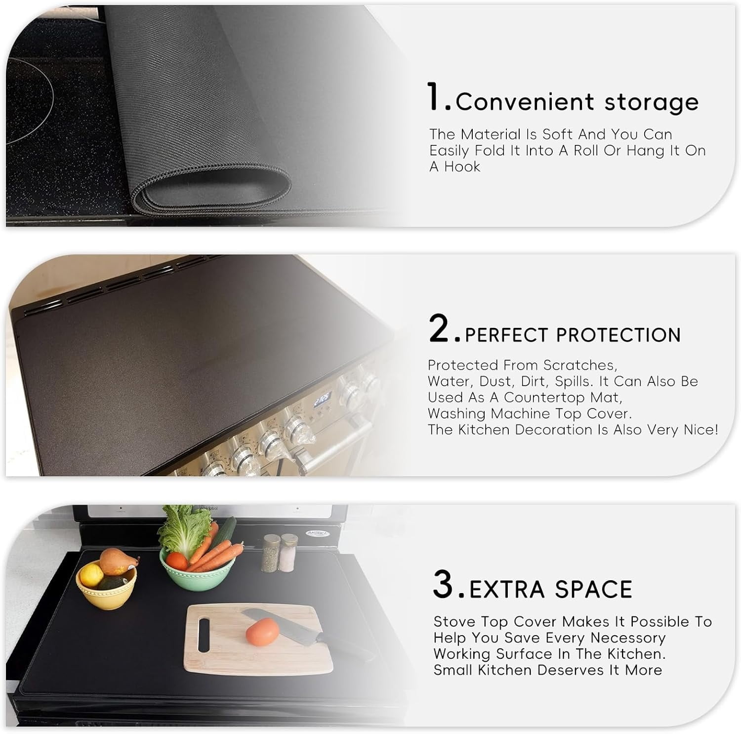 Fireproof Stove Top Cover,Waterproof Electric Stove Cover,Heat Resistant Ceramic Glass Stovetop Cover,Cooktop Protector Mat,Rubber Induction Cooktop Mat,Prevent Scratching,24 × 21 inch Black