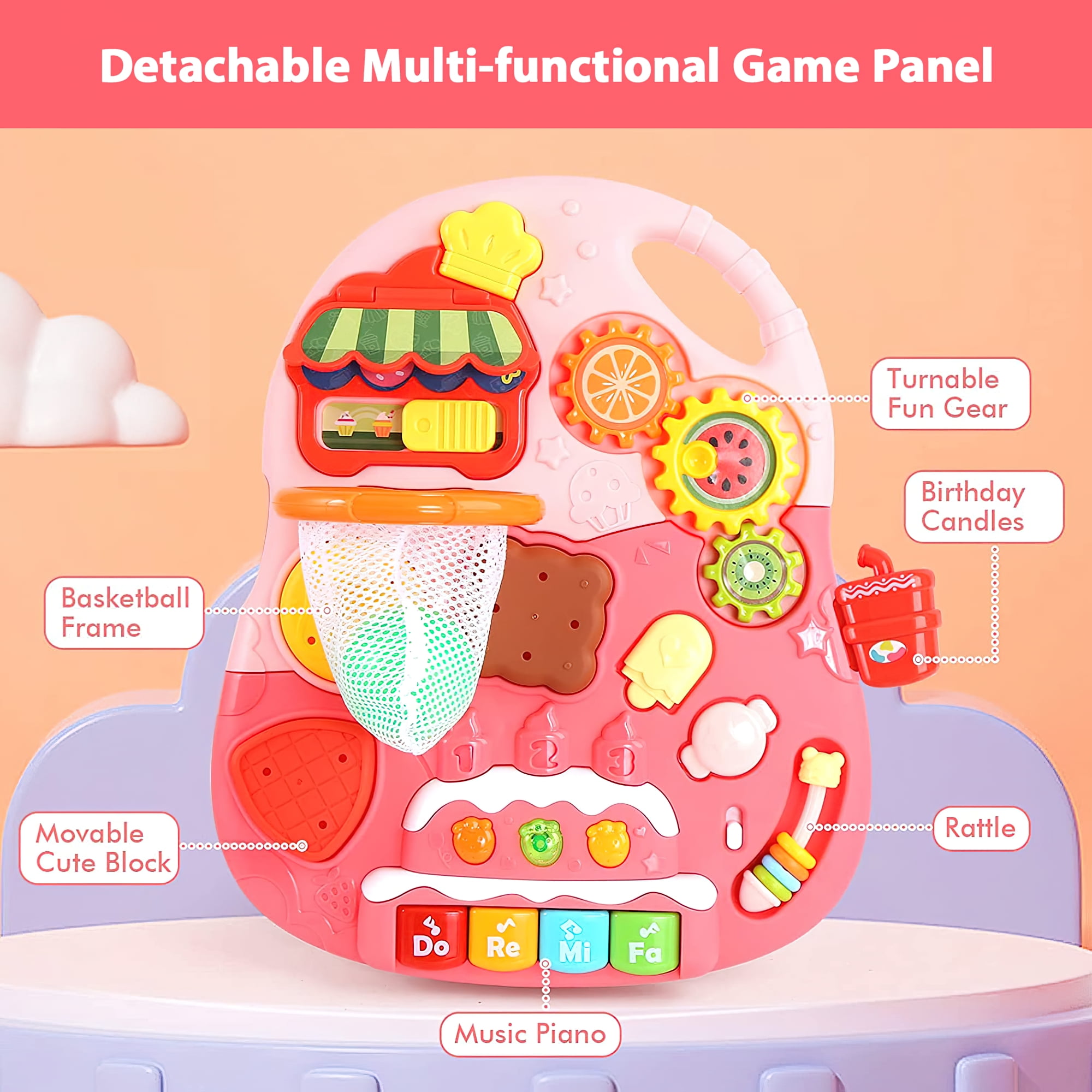 Beefunni 2 in 1 Baby Walker Sit to Stand Toys,Toddlers Musical Fun Table, Lights and Sounds, Learning, Birthday Gift for Infant 9, 12, 18, 24 Months