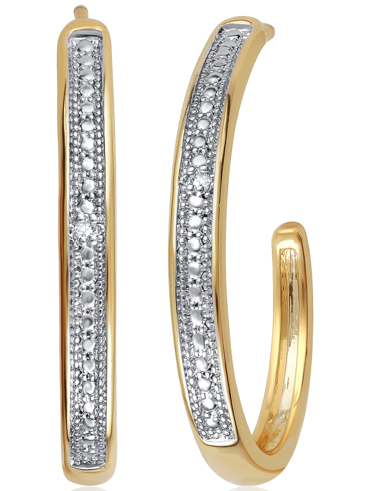 Arista Diamond Accent J-Shape Hoop Earrings in 14K Yellow Gold Tone over Brass