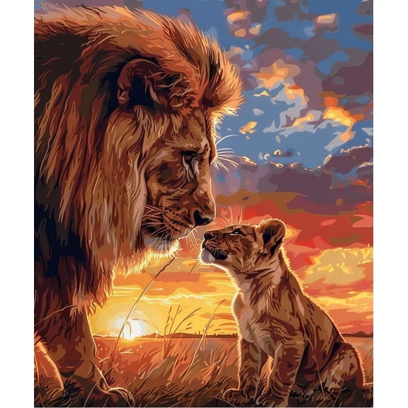 Paint by Numbers Kit for Adults - Lion and Lion Cub (2) - Beginner DIY Color by Number Set on Canvas Acrylic Oil Paintings Crafts, Gifts, Home Wall Decor (12 X 16 inches) -