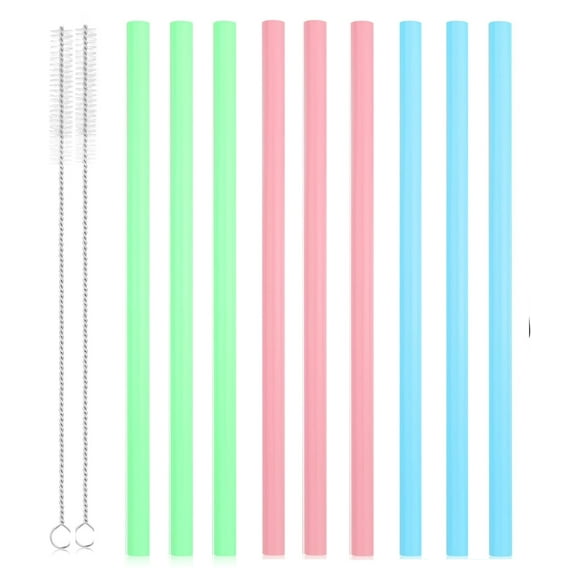 Happon 9pcs Replacement Straws for Travel Tumbler 30oz 40oz,Colorful Reusable Straws with Cleaning Brush Silicone Replacement Straw Reusable Straws for Cup 40 oz Water Jugs