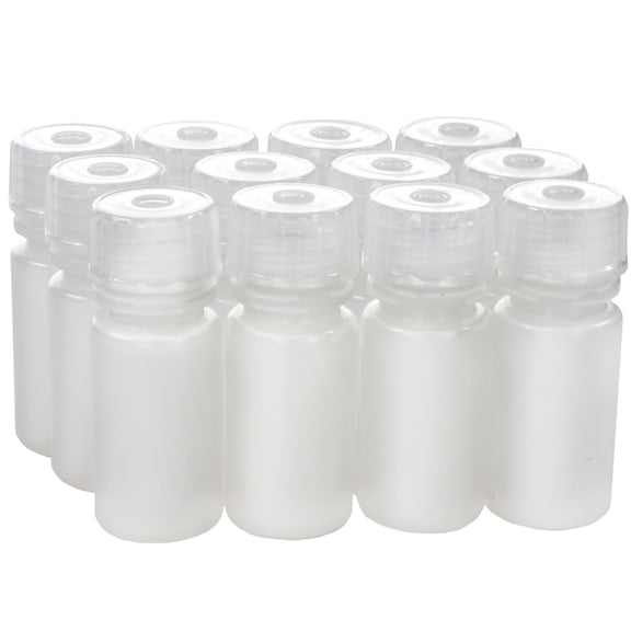 Pack of 12, 4mL Narrow Mouth HDPE Translucent Reagent Bottles with Polypropylene Caps, Non-Sterile, Leak-Proof, Chemical Resistant, -100 to 120°C Temperature Range, Laboratory Storage and Transport