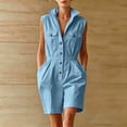 thumbnail image 6 of Yteetum Women's Summer Button Down Jumpsuits Rompers Oversized Turndown Collared Short Jumpsuit Women Casual Solid Stand Collared Loose Lightweight Comfy Overalls, 6 of 9