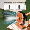 thumbnail image 3 of 16000mAh Rechargeable Camping Misting Fan, 250ml Water Tank Portable Battery Powered Fan, Standing/Hanging With Hook, 4 Speed, Remote Control, Timer, 4 LED Brightness, Orange, 3 of 12