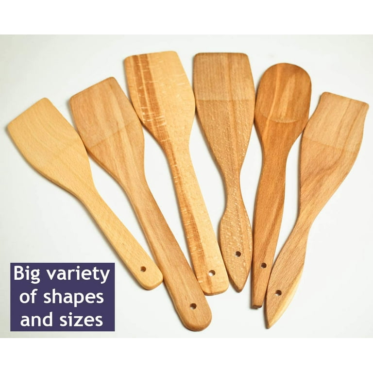 Ideaolives Wooden Spoons for Cooking, Kitchen Utensils Set of 5 Uncoated  Solid Hardwood Spatulas, 100% Natural Non-stick Non-toxic Cooking Utensils