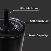 HydroJug Everyday Tumbler – Ceramic-Lined Insulated Tumbler with Straw and Soft-Touch Lid, Cup Holder Friendly – 14 oz, Black