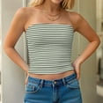 thumbnail image 4 of Striped Tube Tops for Women Teen Girls Strapless Off Shoulder Y2k Crop Bandeau Top Sleeveless Base Tee Summer (2XL, Army Green), 4 of 7