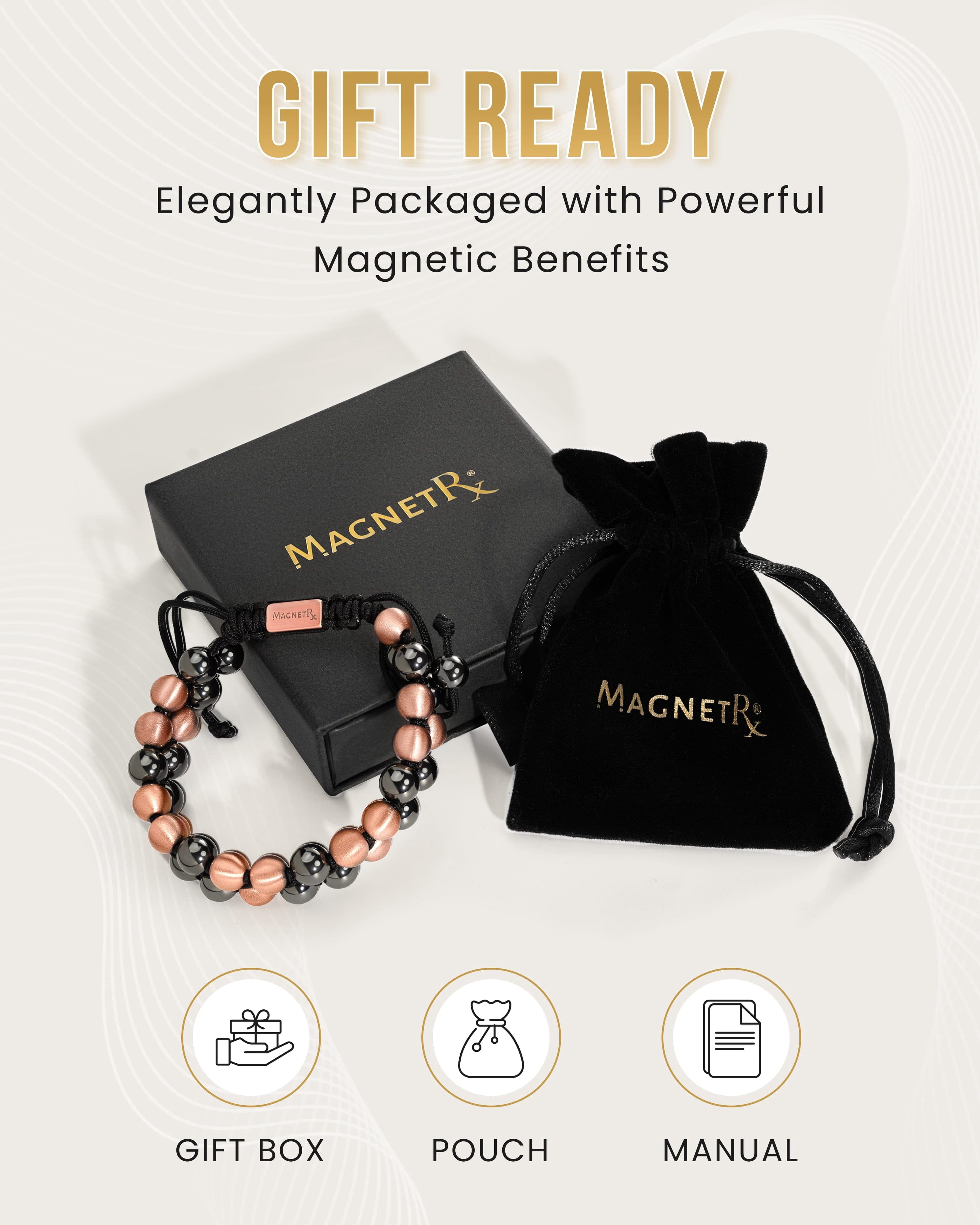 MagnetRX® Magnetic Bracelets for Men & Women – MAX Strength Magnetic Hematite & Copper Bracelet with 8mm Solid Copper Beads (Double Copper)