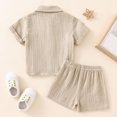 thumbnail image 6 of HAYIMI Toddler Boys Girls Short Sleeve Casual Gentleman Tops Solid Color Shirts T Shirt Shorts Outfit Sets Versatile Clothes Sets, 6 of 8