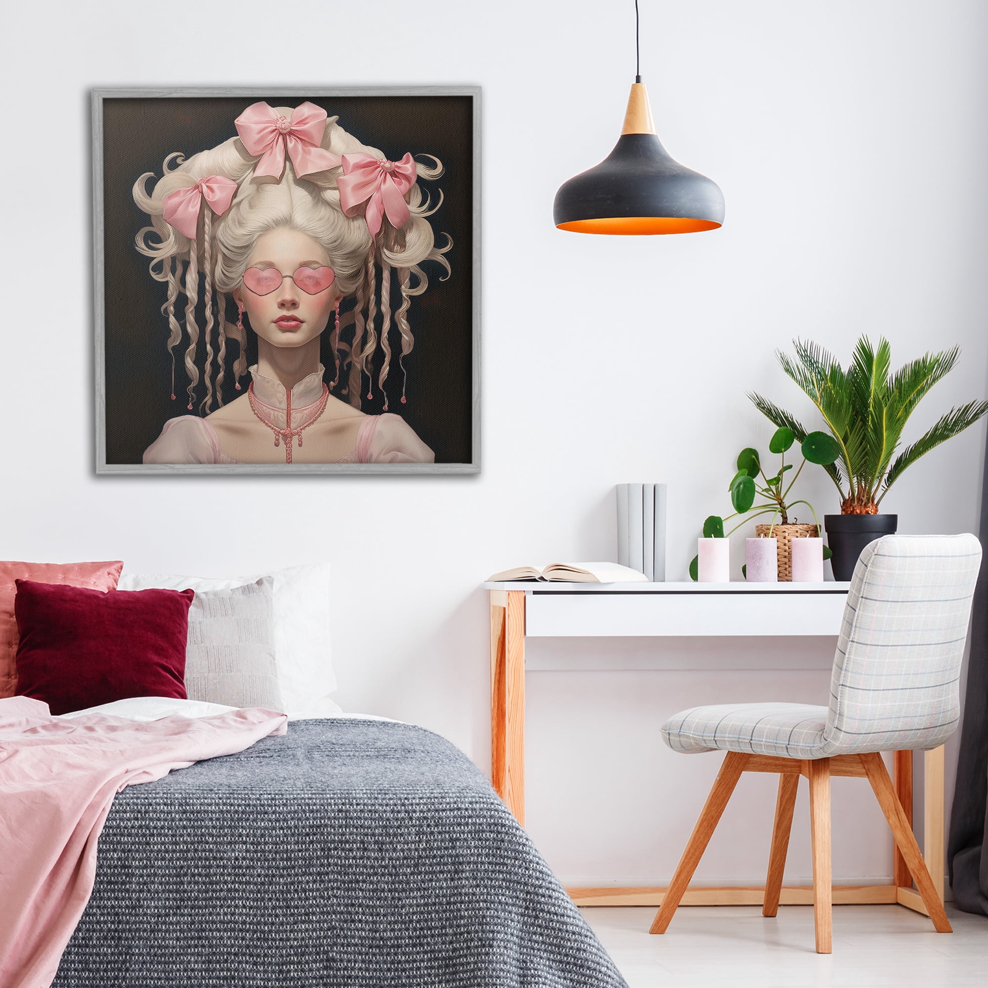 Stupell Industries Rococo Woman Opulent Ribbons Gray Framed Giclee Art, design by Grotto Studios