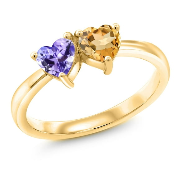 Gem Stone King 0.96 Ct Blue Tanzanite Yellow Citrine 18K Yellow Gold Plated Silver Ring (Size 6)