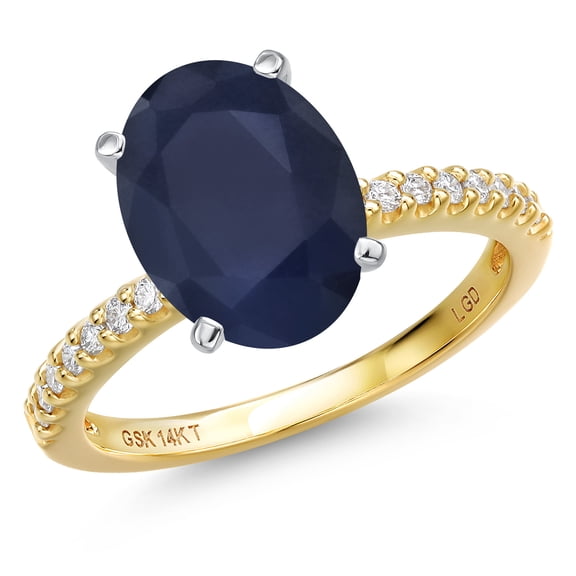 Gem Stone King 14K Two Tone Gold Blue Sapphire and Lab Grown Diamond Engagement Ring for Women | 4.66 Cttw | Oval 11X9MM | Gemstone September Birthstone | Size 5