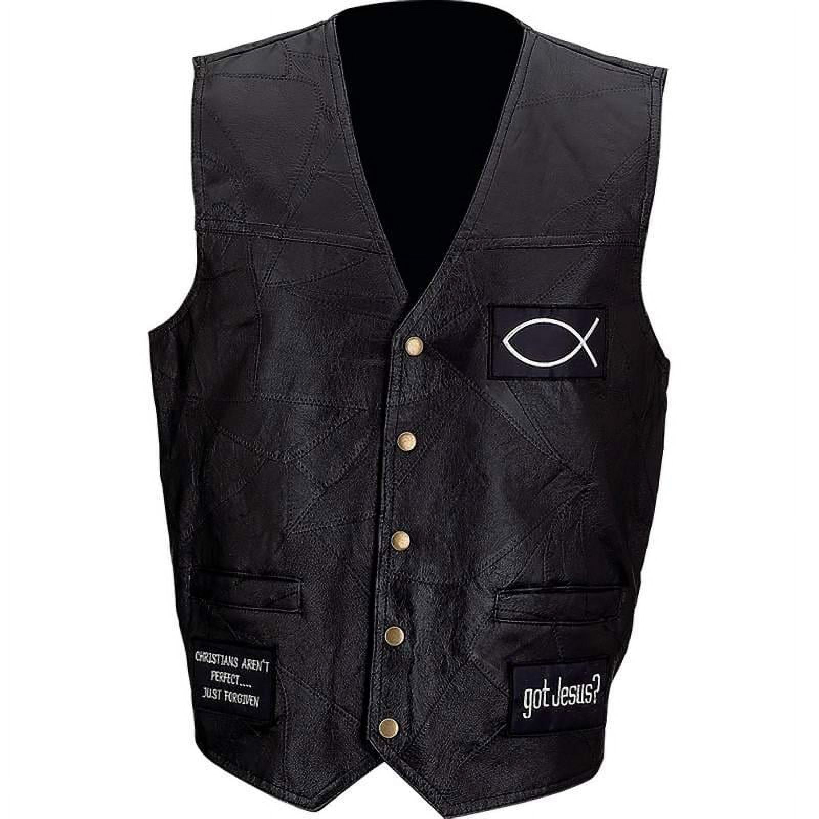 Heavy Duty Genuine Leather Biker Vest Jesus Forever w/ Patches by
