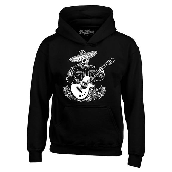 Shop4Ever Men's Mariachi Skeleton Guitar Hooded Sweatshirt Hoodie XXXXX-Large Black
