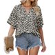 thumbnail image 1 of Mujeres verano Top casual suelta leopardo impresión V Masajeadores de cuello corto Bell manga camiseta para mujer negro L, 1 of 7