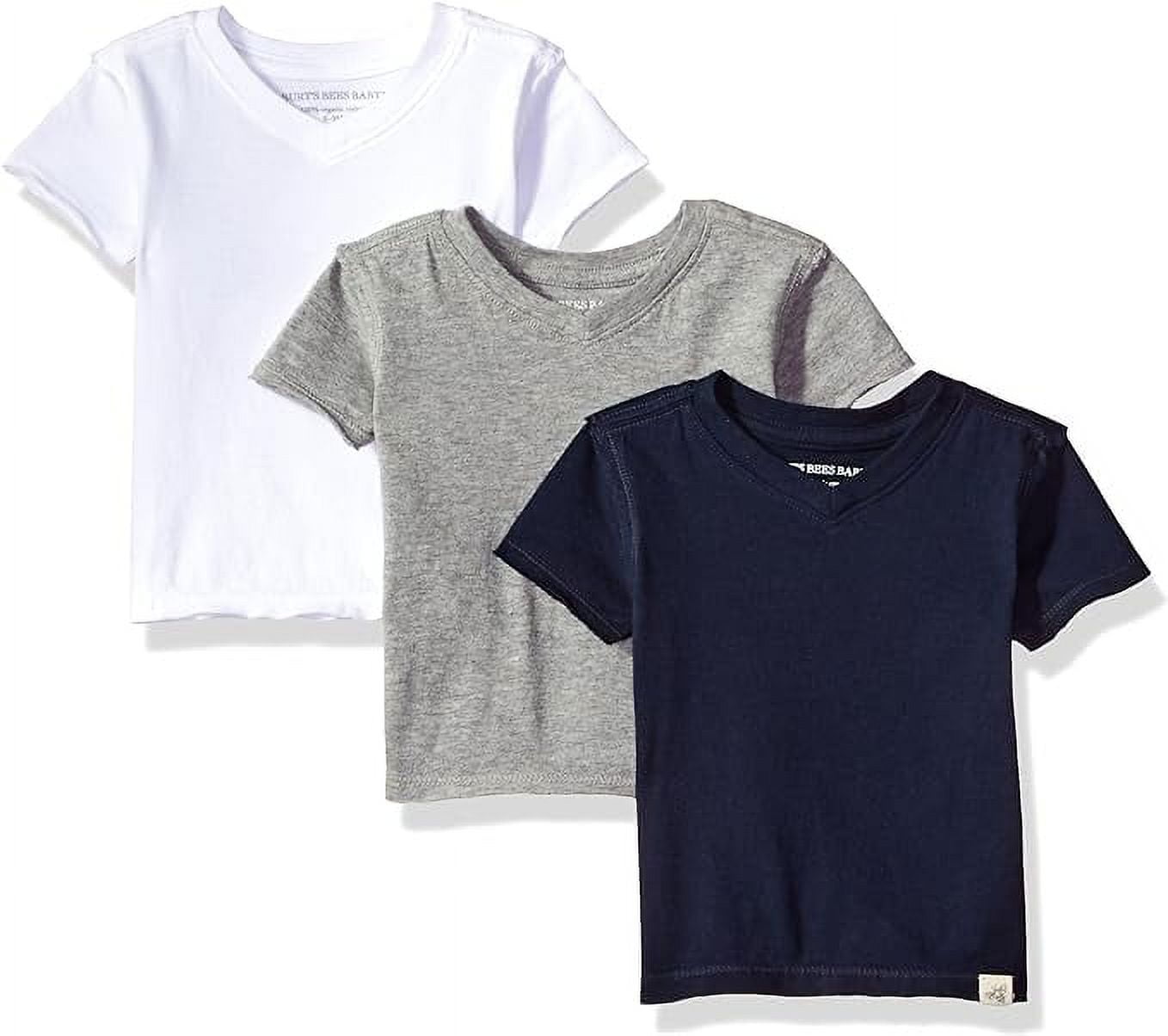 Burt's Bees Baby and Toddler Boys Solid V-Neck Organic Tees, 3-Pack