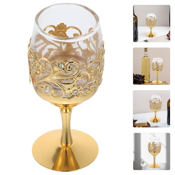 Supvox Retro Golden Wine Goblets Metal Glass Lightweight for Storage