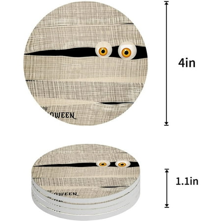 

FMSHPON Halloween Bandage Style with Eyes Set of 6 Round Coaster for Drinks Absorbent Ceramic Stone Coasters Cup Mat with Cork Base for Home Kitchen Room Coffee Table Bar Decor