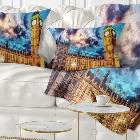 Designart Big Ben UK and House of Parliament - Cityscape Photo Throw Pillow - 12x20