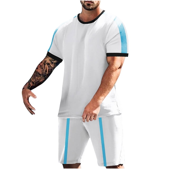 Conjunto de Manga Corta Y Pantalones Cortos de 2 Piezas, Juego de Jogger Casual de Color Sólido para Hombres