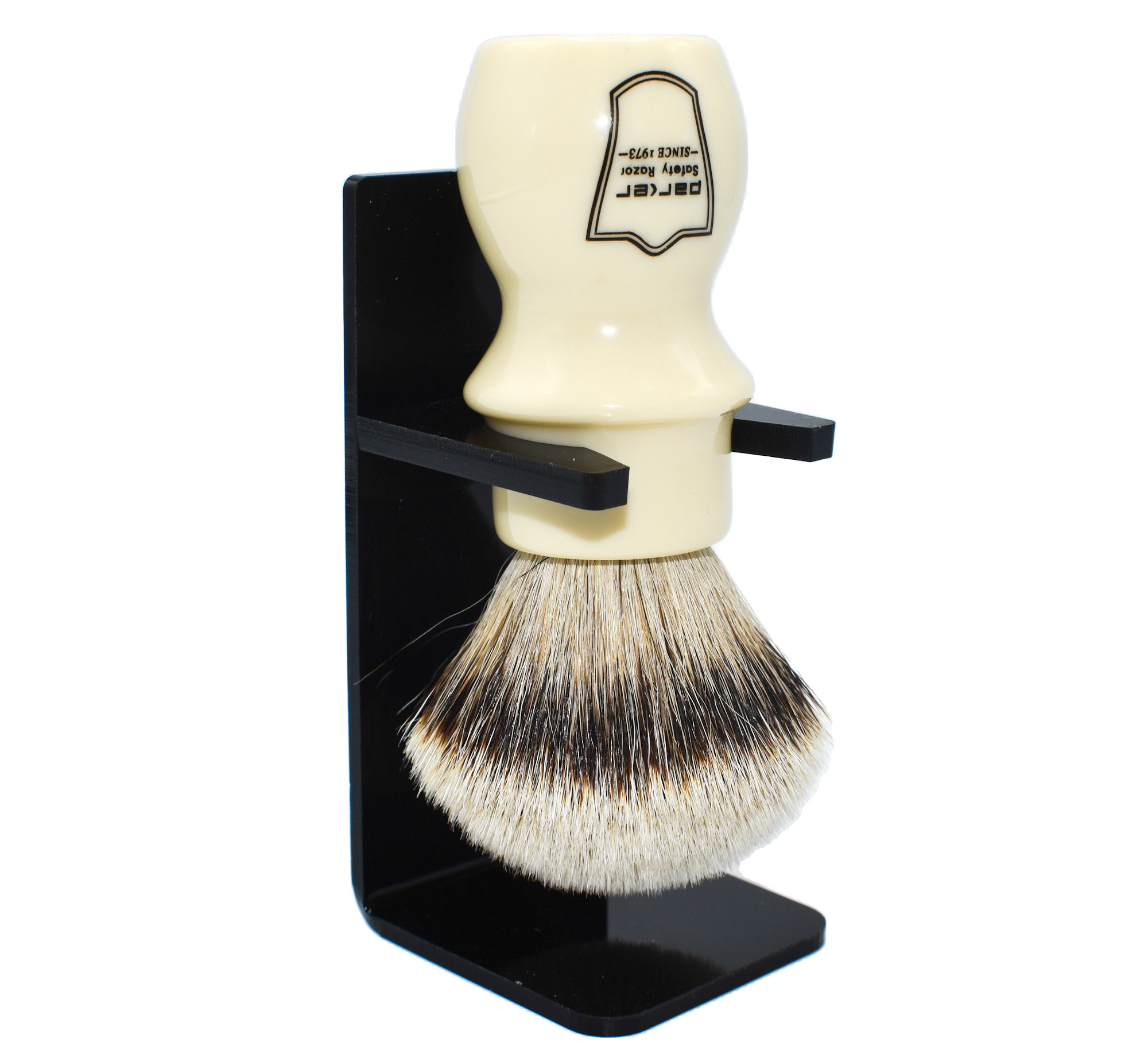 Parker Safety Razor Silvertip Shaving Brush with Brush Stand - Extra Soft Bristles -(Ivory Color)