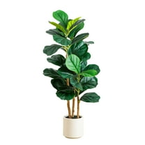 Nearly Natural 3ft. Artificial Fiddle Leaf Tree in Decorative White Planter