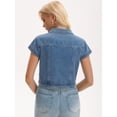 thumbnail image 4 of DARING DIVA Women's Cap Sleeve Shrug Collared Open Front Jean Jacket S Blue, 4 of 7
